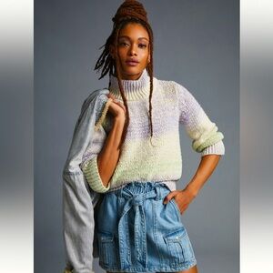 Anthropologie Ombre Knit Striped Turtleneck Sweater in Sky size L